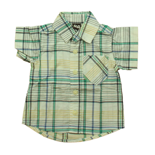 Tea Boys Blue | Yellow Plaid Button Down Short Sleeve Size: 18-24 Months Blue | Yellow Plaid
