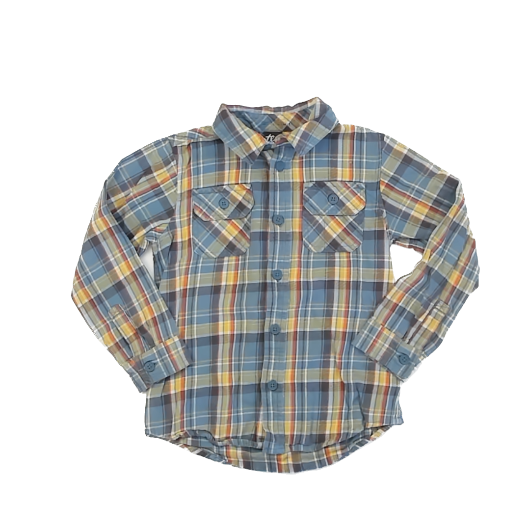 Tea Collection Boys Blue | Yellow Plaid Button Down Long Sleeve Size: 6 Years Blue | Yellow Plaid