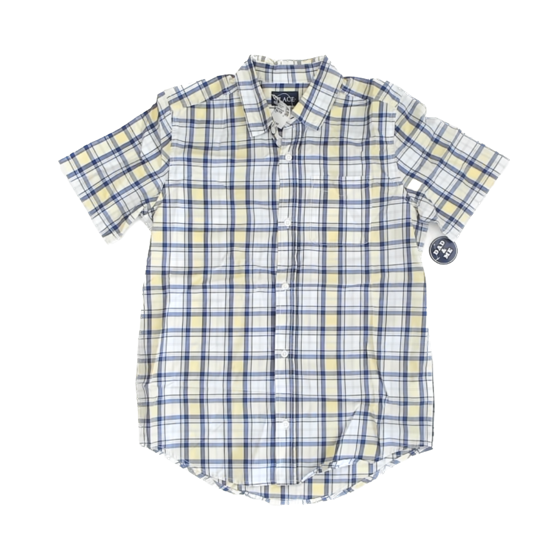 Children's Place Boys Blue | Yellow Plaid Button Down Short Sleeve Size: 14 Blue | Yellow Plaid