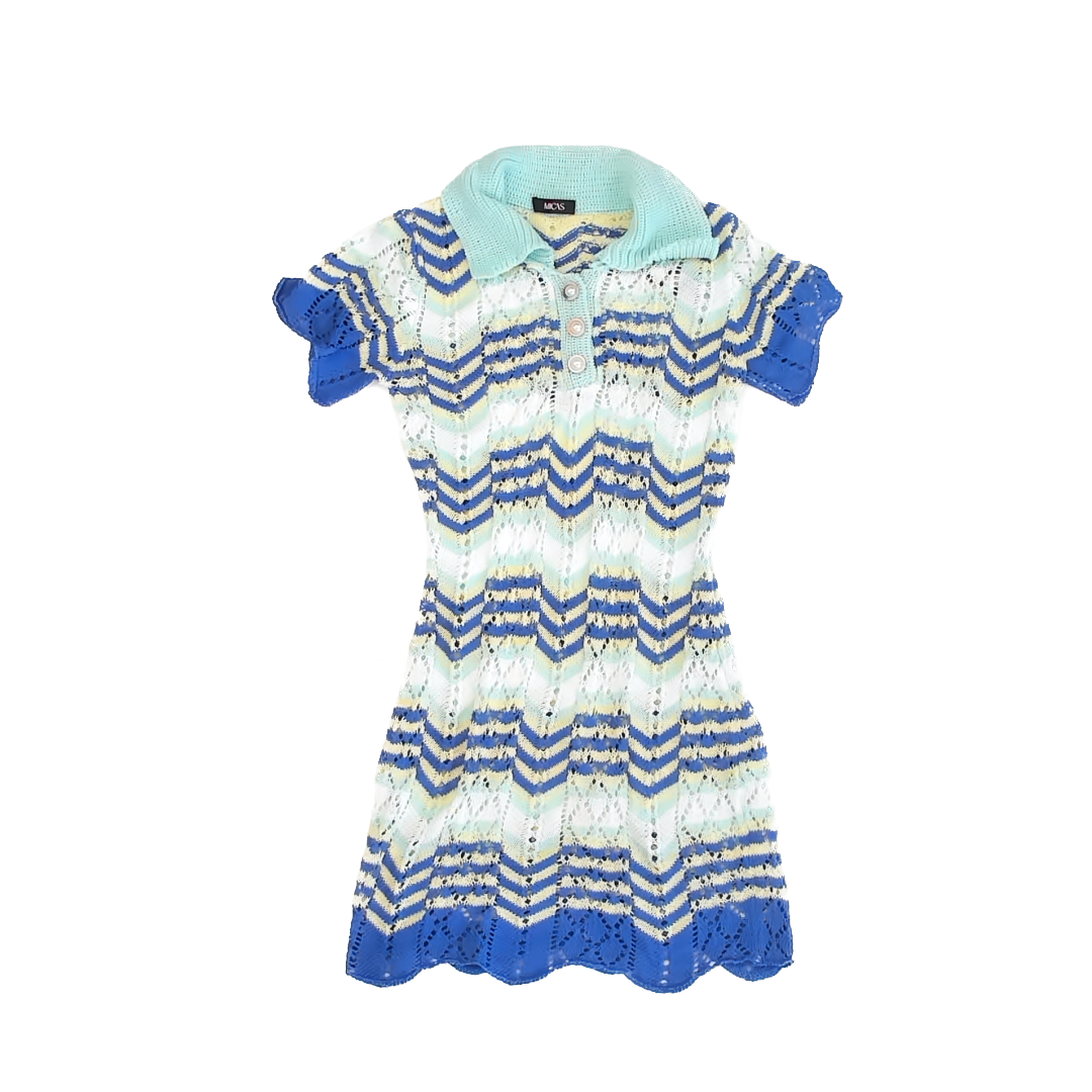 Micas Girls Blue Yellow Stripe Dress Size: 12* Blue Yellow Stripe