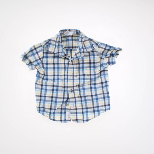 Janie and Jack Boys Blue | Yellow Button Down Short Sleeve Size: 6-12 Months Blue | Yellow