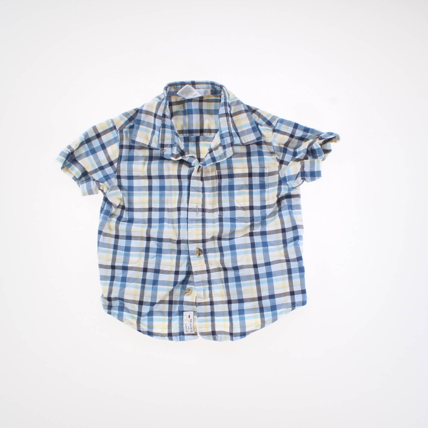 Janie and Jack Boys Blue | Yellow Button Down Short Sleeve Size: 6-12 Months Blue | Yellow