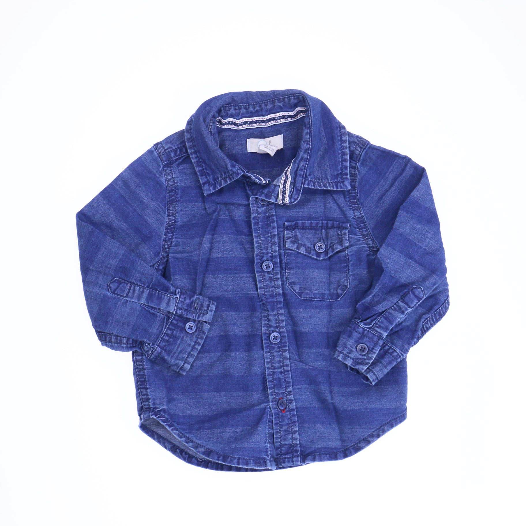 Peek Boys Blue Button Down Long Sleeve Size: 6-12 Months Blue