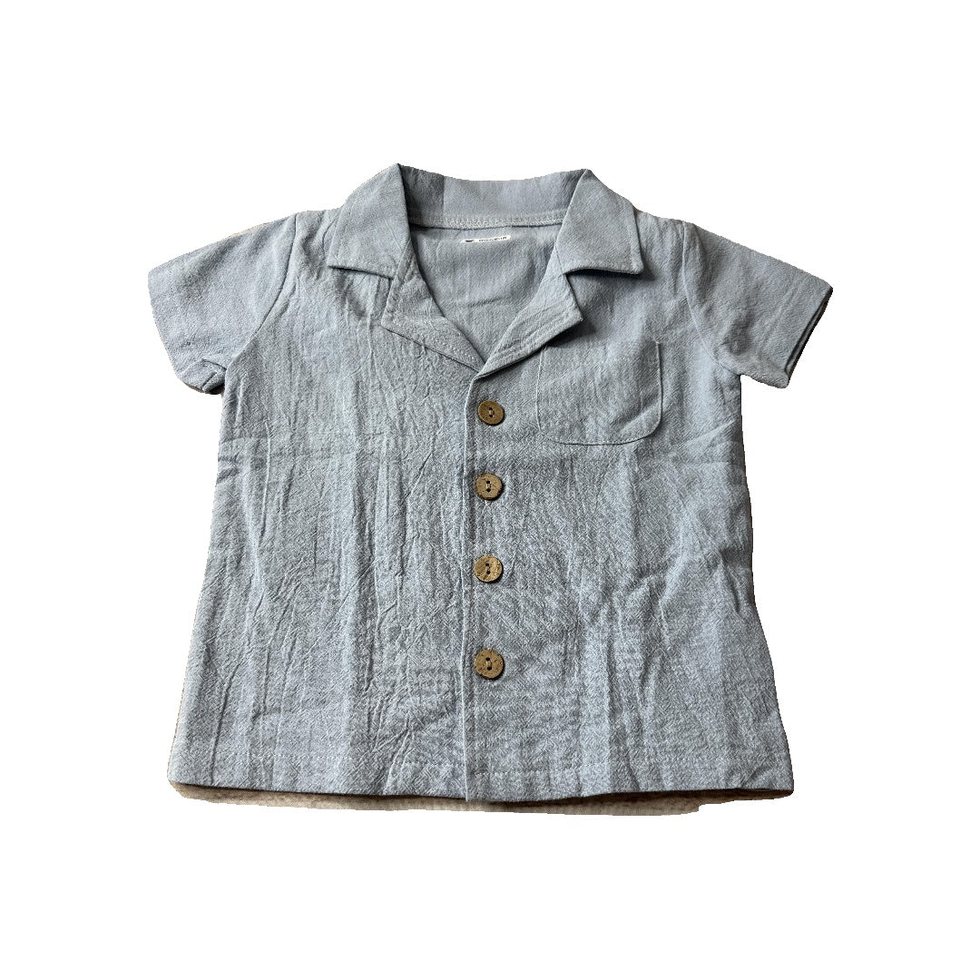 Unisex Blue Button Down Short Sleeve Size: 12-18 months Blue