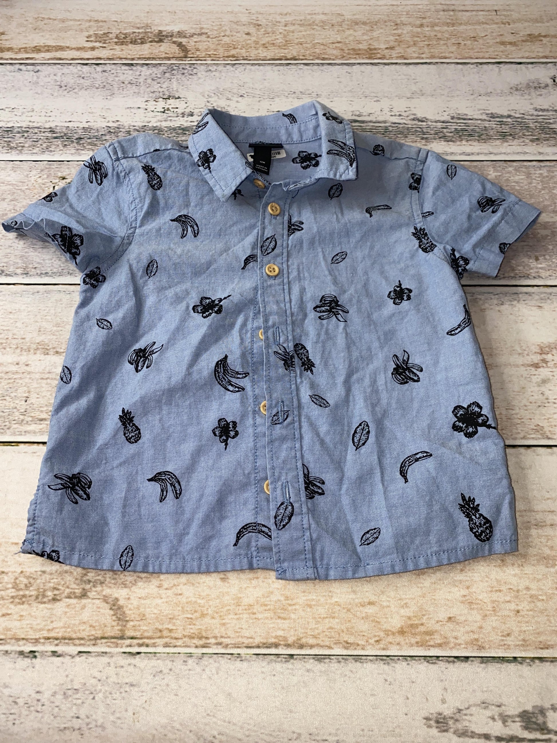 Art Class Boys Blue Button Down Short Sleeve Size: 12M Blue