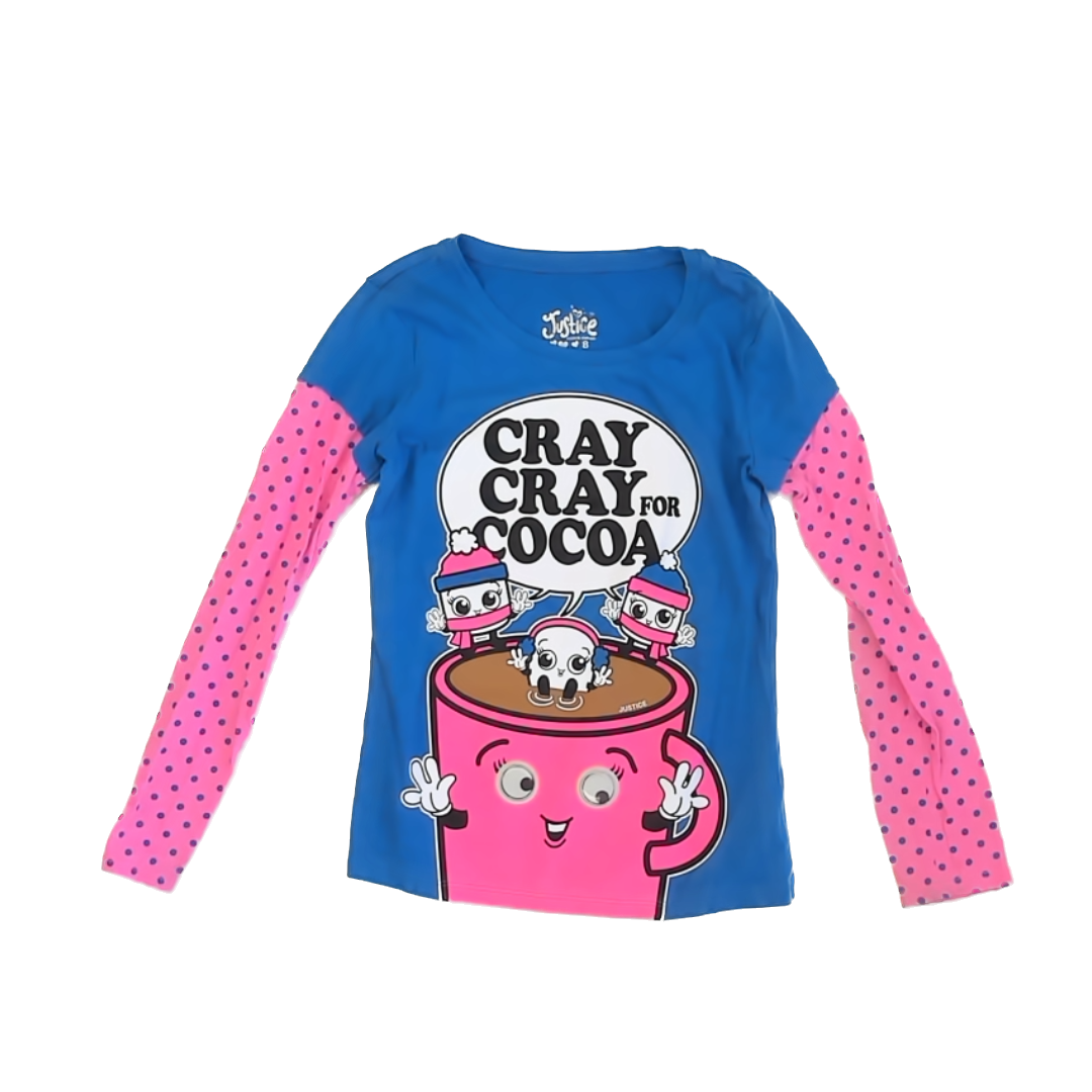 Justice Girls Blue Long Sleeve T-Shirt Size: 8 Years Blue