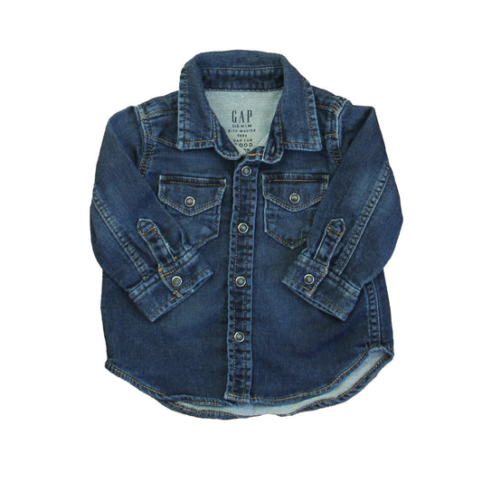 Gap Boys Blue Button Down Long Sleeve Size: 6-12 Months Blue