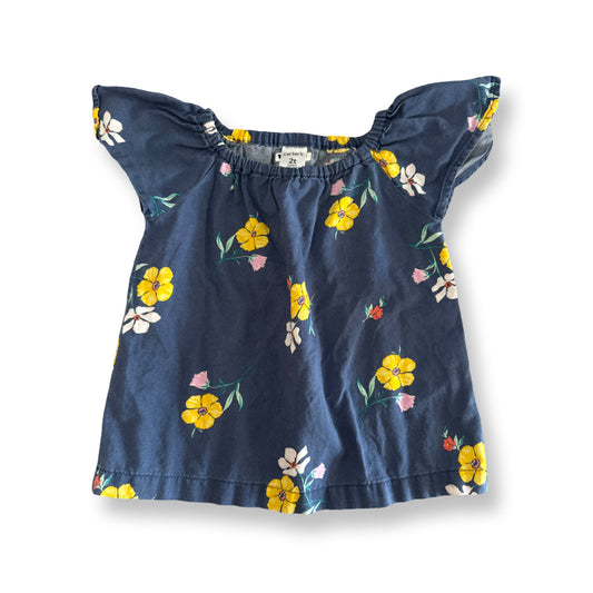 Carter's Girls Blue Tank Top Size: Floral Flutter Sleeve Blue
