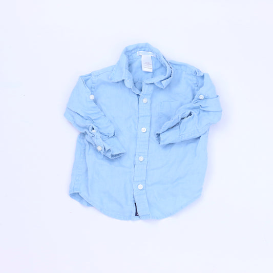 Janie & Jack Boys Blue Button Down Long Sleeve Size: 12-18 Months Blue