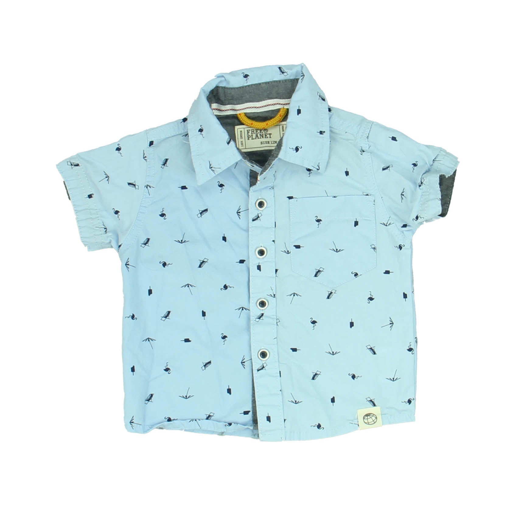 Free Planet Boys Blue Button Down Short Sleeve Size: 12 Months Blue