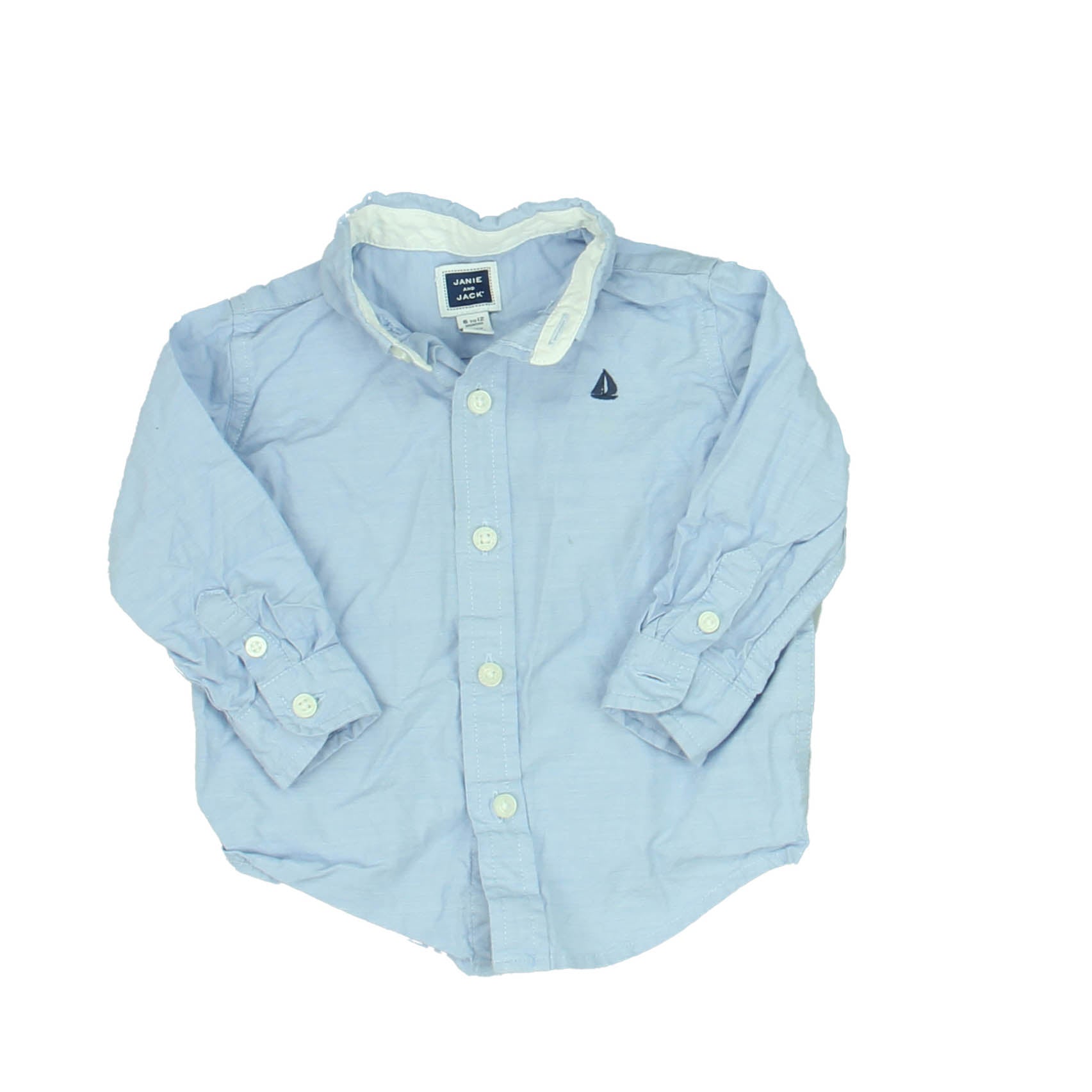 Janie and Jack Boys Blue Button Down Long Sleeve Size: 6-12 Months Blue