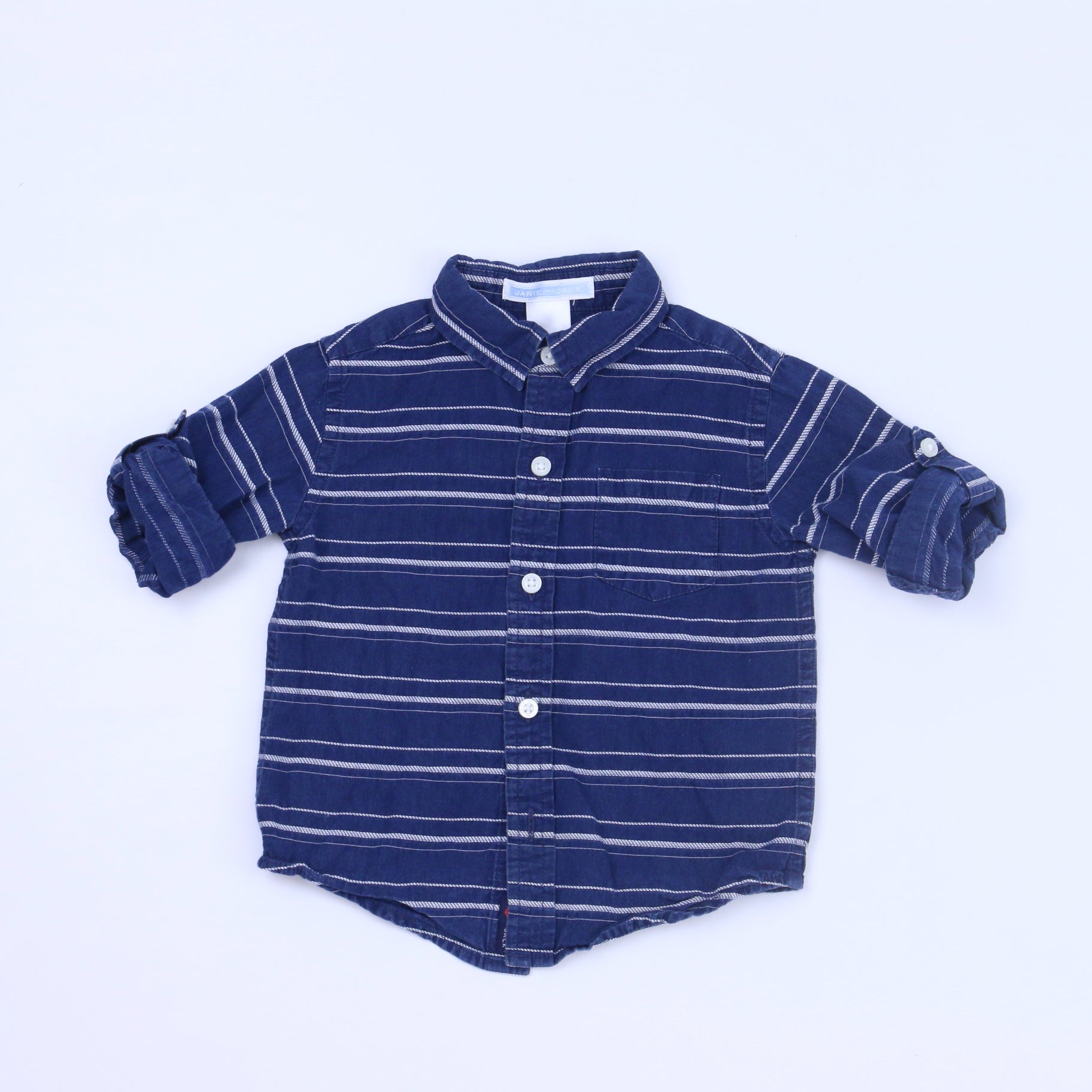 Janie & Jack Boys Blue Button Down Long Sleeve Size: 6-12 Months Blue