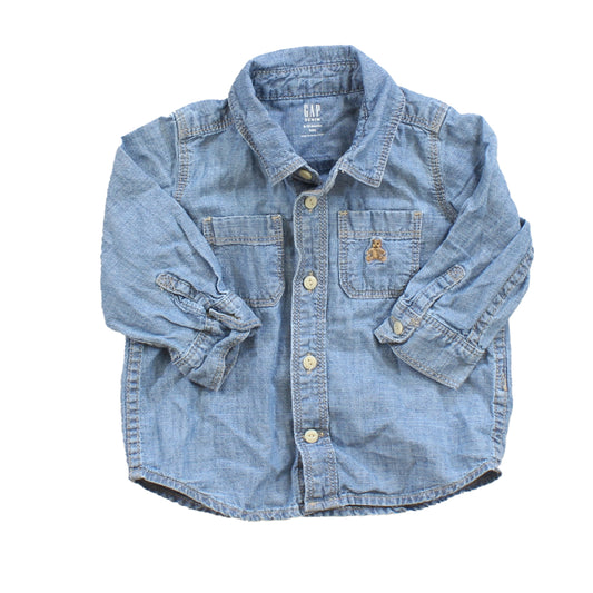 Gap Boys Blue Button Down Long Sleeve Size: 6-12 Months Blue