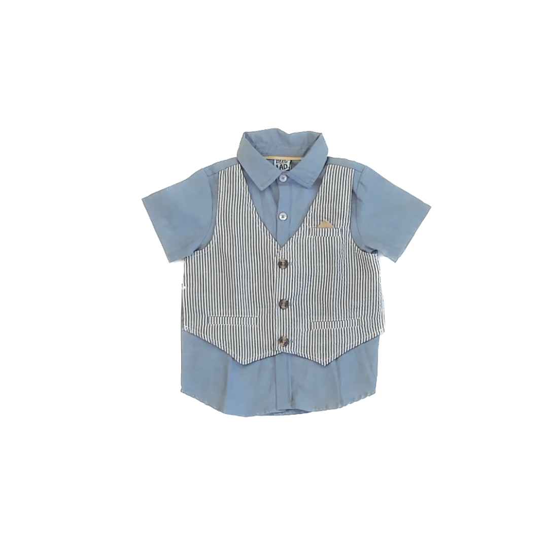 Little Lad Boys Blue Button Down Short Sleeve Size: 3T Blue