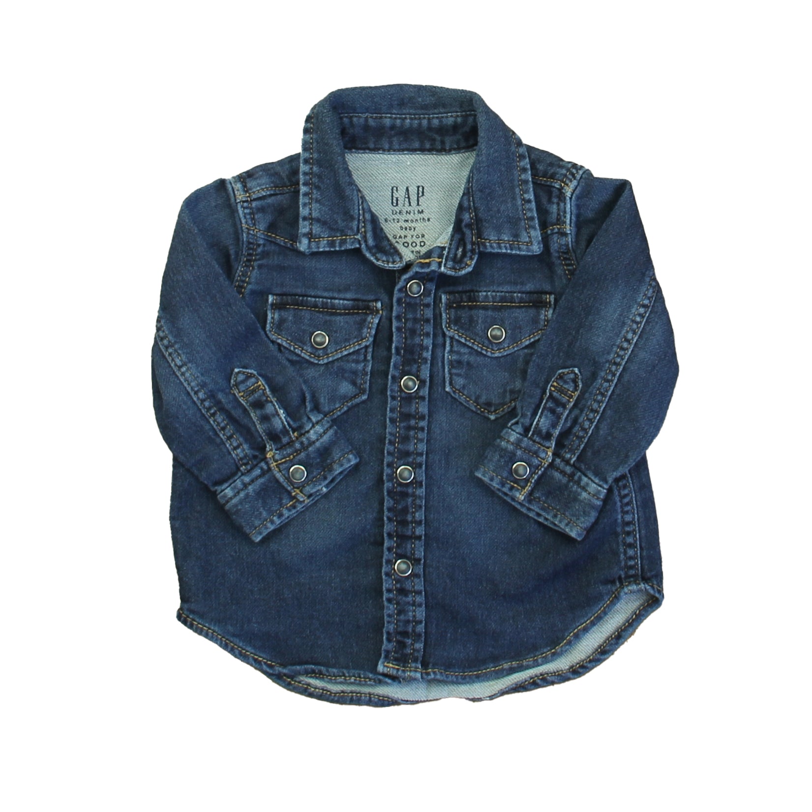 Gap Boys Blue Button Down Long Sleeve Size: 6-12 Months Blue