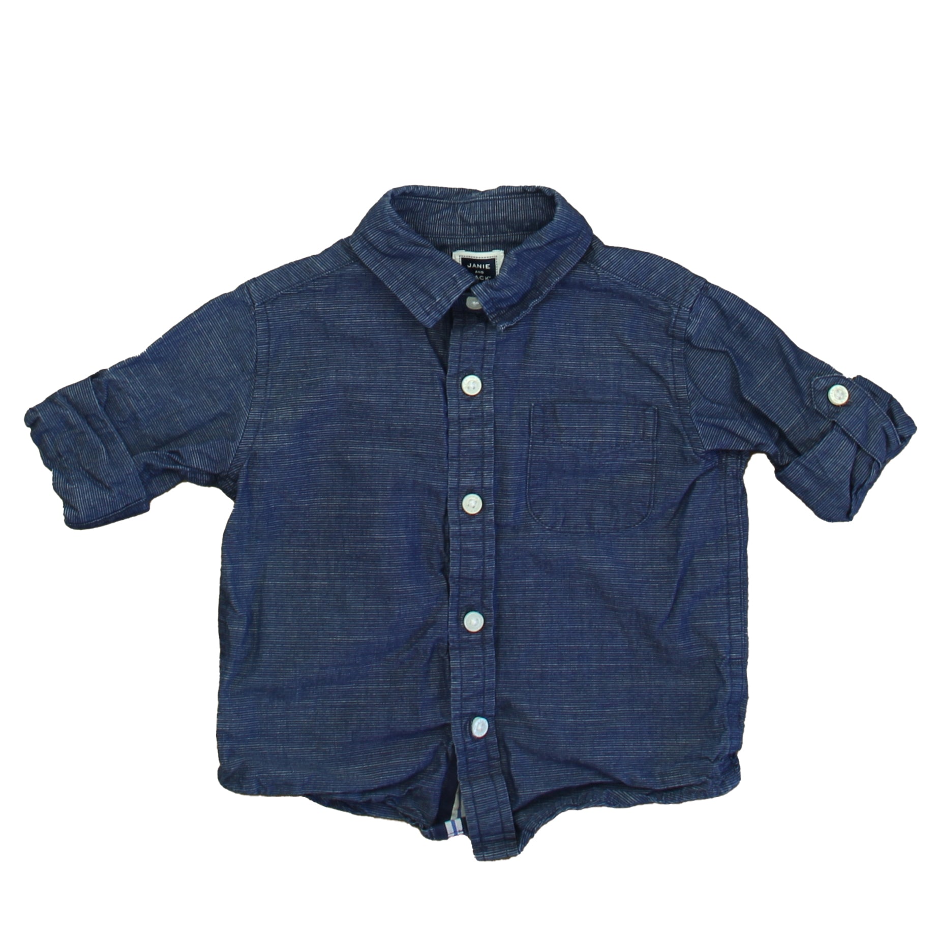 Janie and Jack Boys Blue Button Down Long Sleeve Size: 6-12 Months Blue