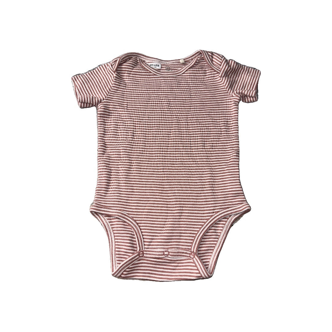 Oliver & Rain Girls Blush | White | Stripe Onesie Size: 12 months Blush | White | Stripe