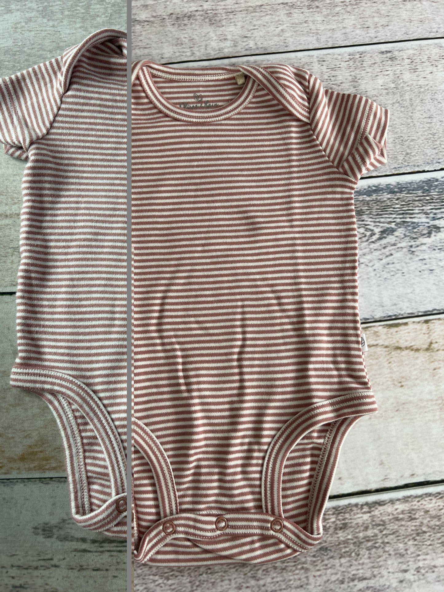 Oliver & Rain Girls Blush | White | Stripe Onesie Size: 9 months Blush | White | Stripe