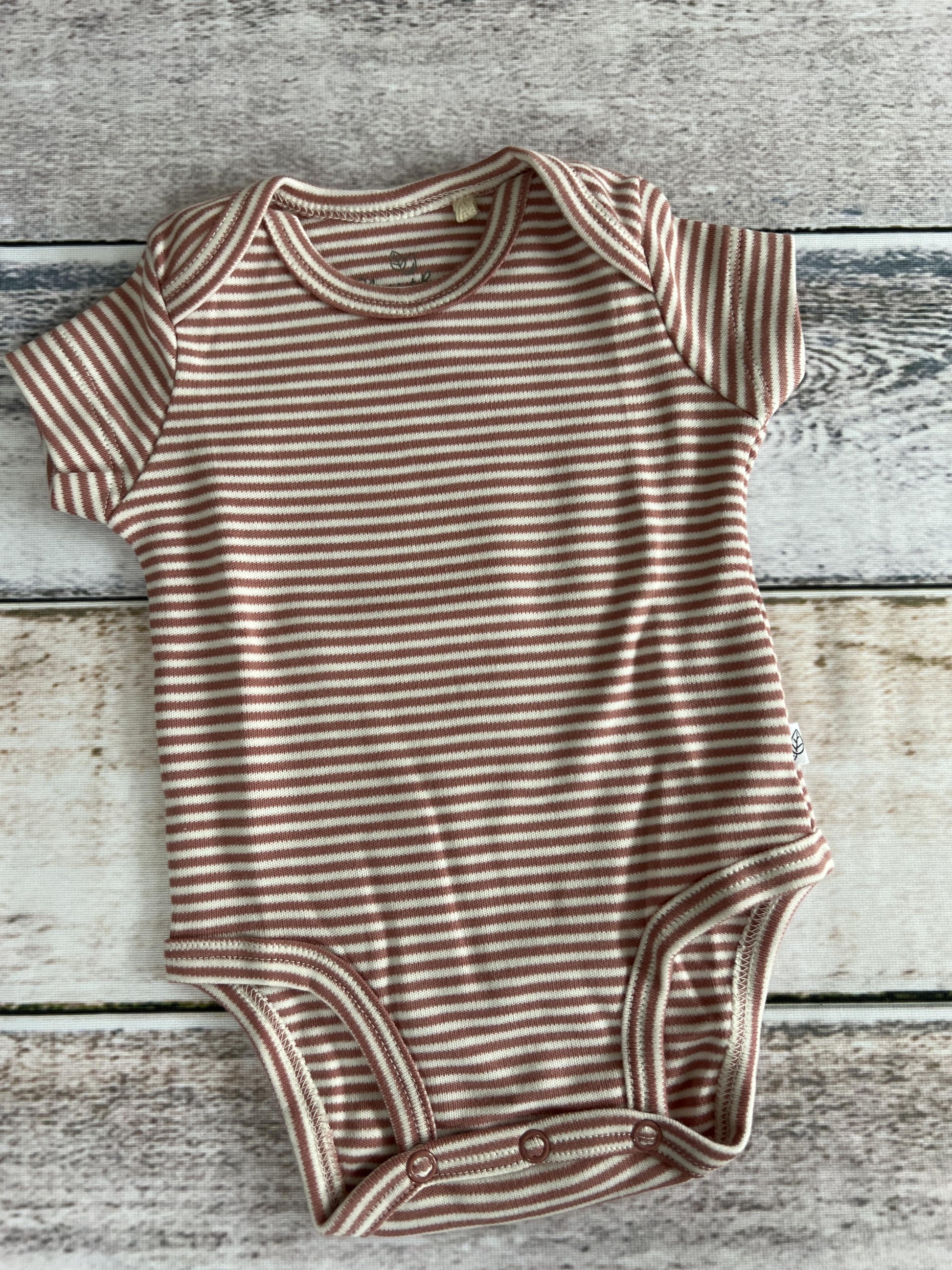Oliver & Rain Girls Blush | White | Stripe Onesie Size: Newborn Blush | White | Stripe