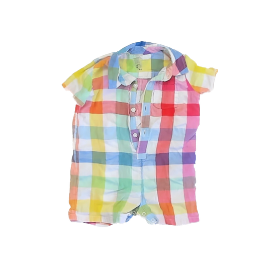 Primary Boys Bright Checked Romper Size: 6-12 Months Bright Checked