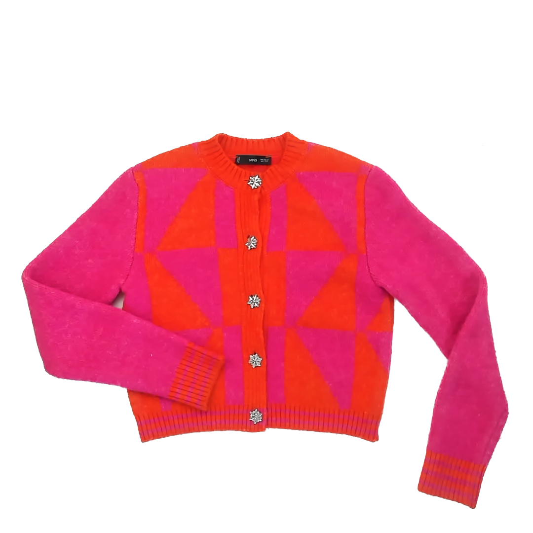 Mango Girls Bright Pink & Orange Cardigan Size: XS Bright Pink & Orange