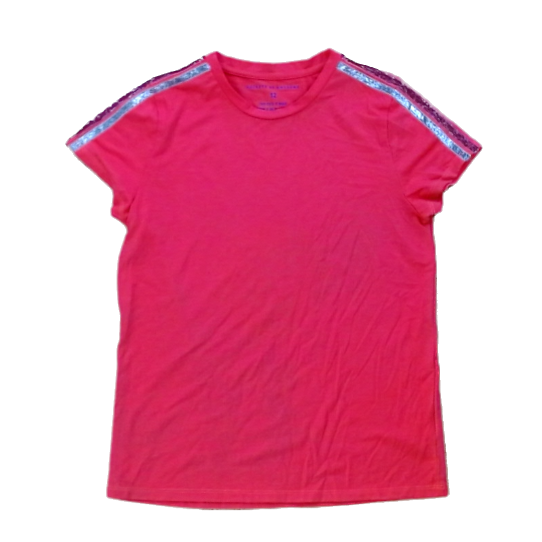 Rockets Of Awesome Girls Bright Pink | Silver Stripe Shoulder Short Sleeve Shirt Size: 12 Years Bright Pink | Silver Stripe Shoulder