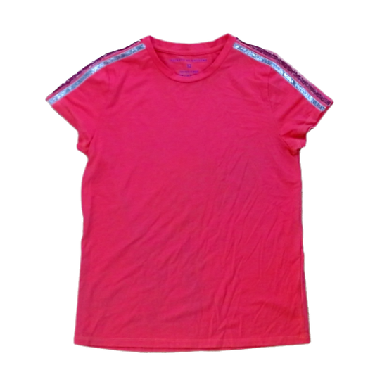 Rockets Of Awesome Girls Bright Pink | Silver Stripe Shoulder Short Sleeve Shirt Size: 12 Years Bright Pink | Silver Stripe Shoulder