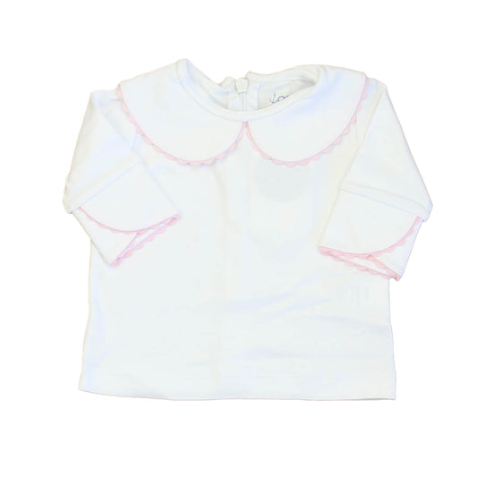 Classic Prep Girls Bright White with Lillys Pink Long Sleeve Shirt Size: 0-6 Months Bright White with Lillys Pink