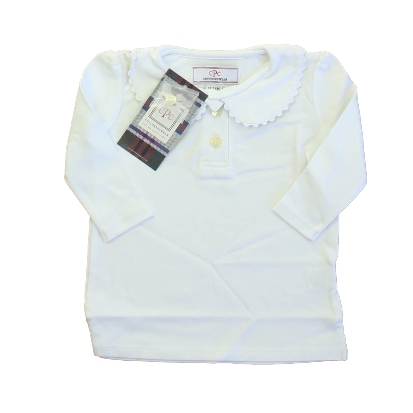 Classic Prep Girls Bright White Long Sleeve Shirt Size: 12-24 Months