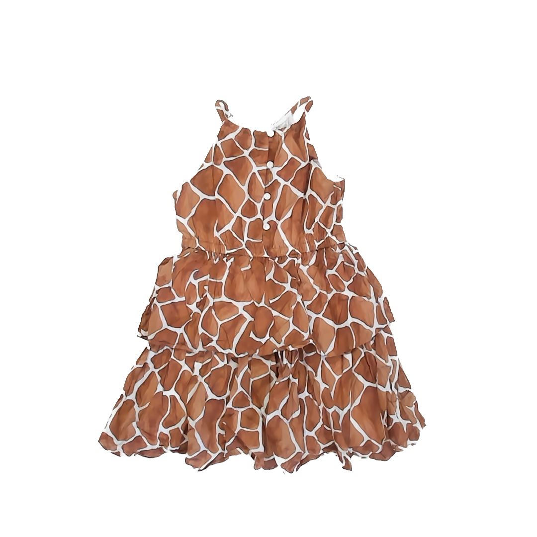 Janie and Jack Girls Brown Animal Print Dress Size: 6 years Brown Animal Print
