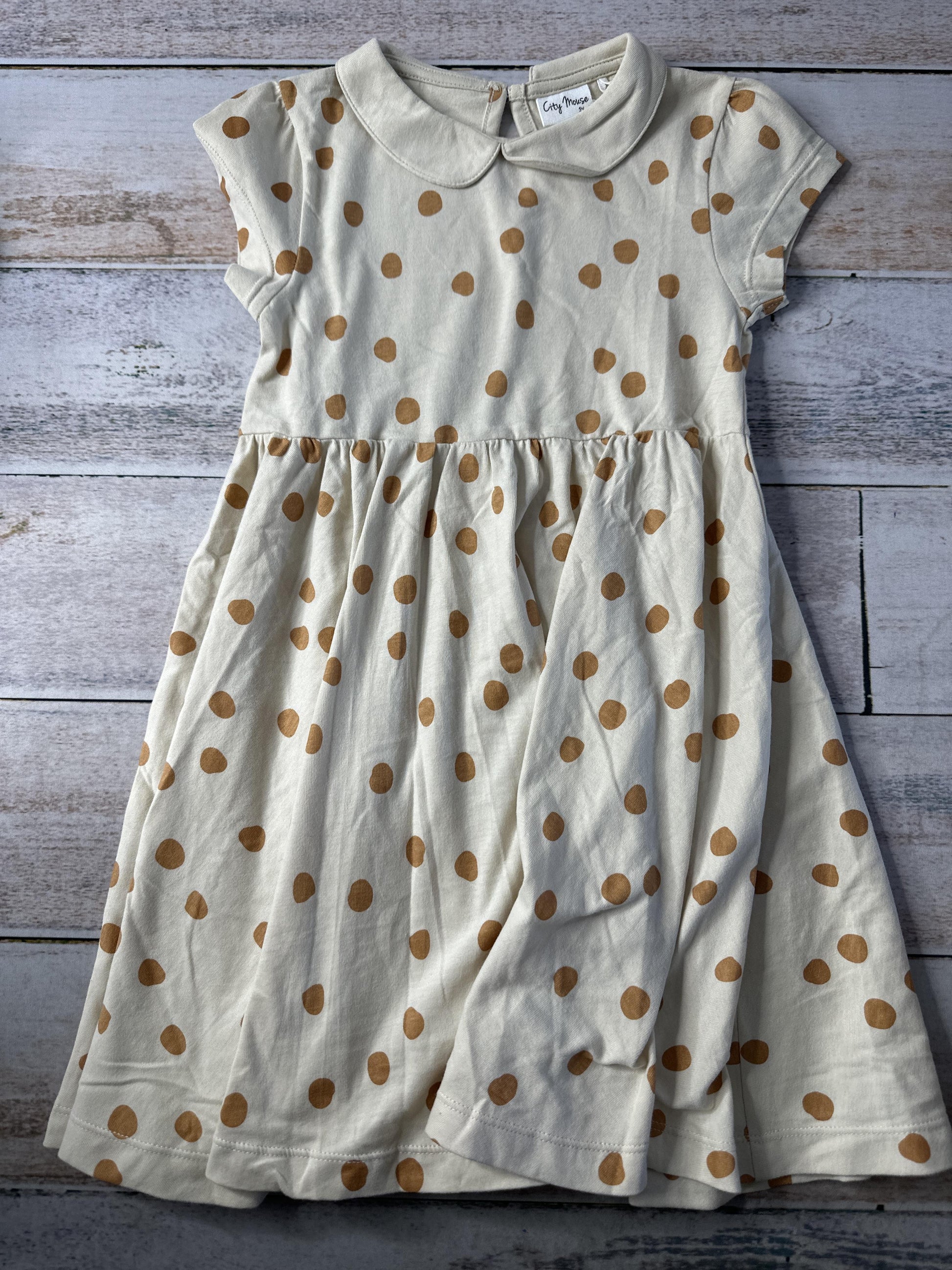 City Mouse Girls Brown | Beige | polka dot Dress Size: 5T Brown | Beige | polka dot