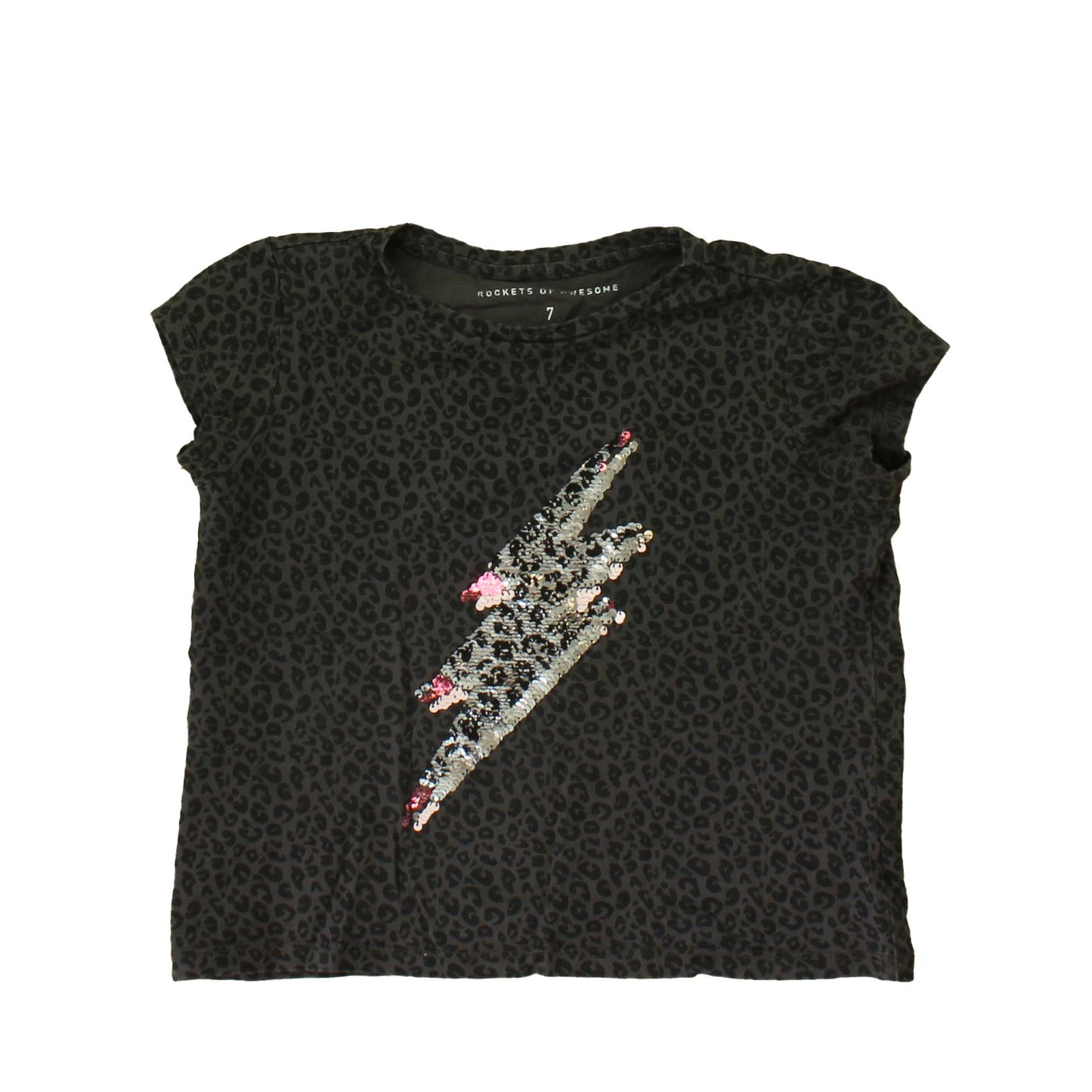 Rockets Of Awesome Girls Brown | Black | Sequins T-Shirt Size: 7 Years