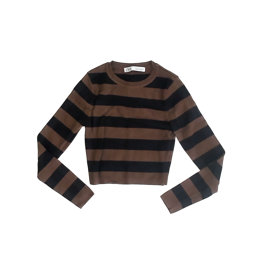Zara Girls Brown | Black Striped Sweater Size: 12-14 Years (Youth M) Brown | Black Striped