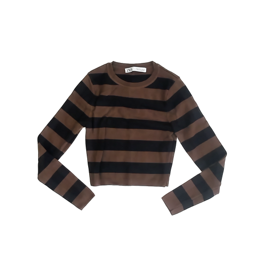 Zara Girls Brown | Black Striped Sweater Size: 12-14 Years (Youth M) Brown | Black Striped