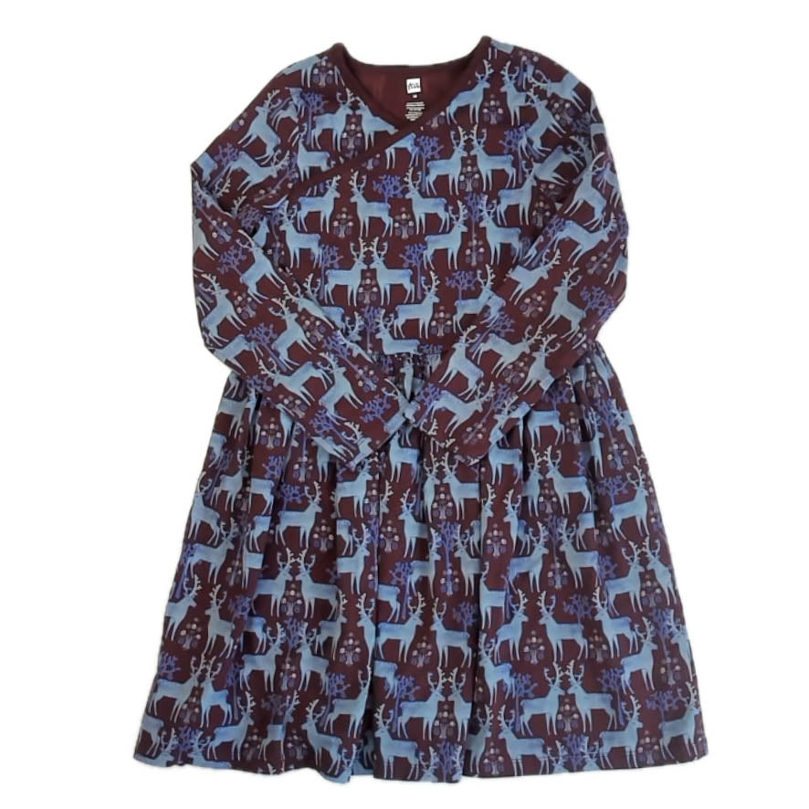 Tea Collection Girls Brown | Blue Deer Dress Size: 10 Years Brown | Blue Deer