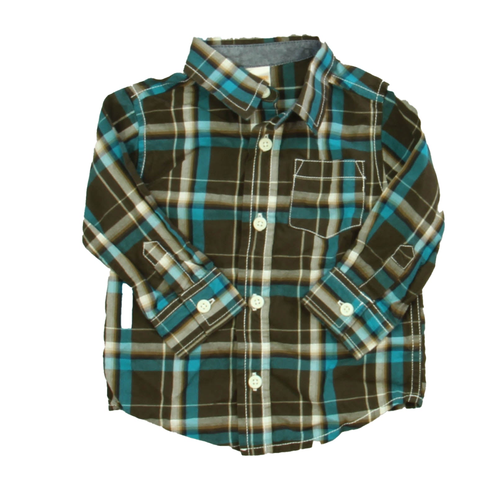 Gymboree Boys Brown | Blue Plaid Button Down Long Sleeve Size: 12-18 Months Brown | Blue Plaid