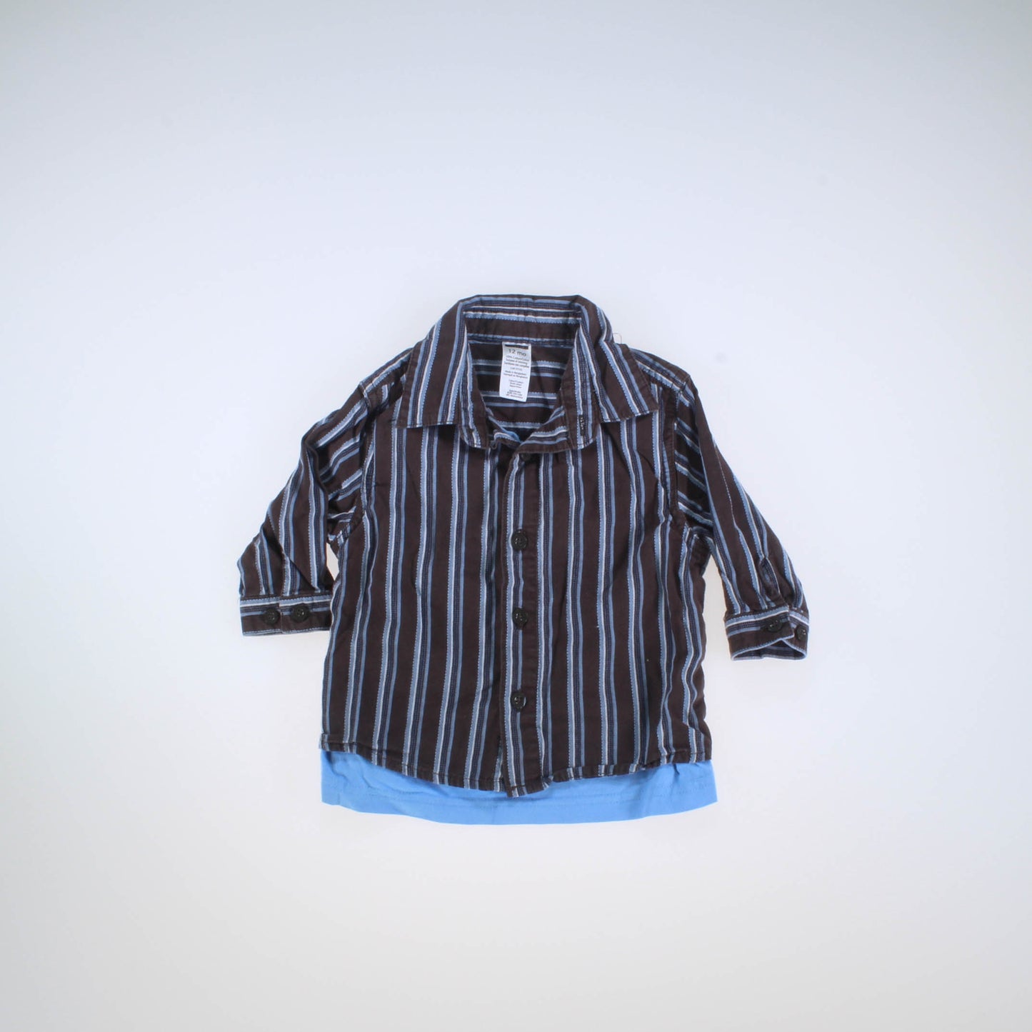 George Boys Brown | Blue | Striped Button Down Long Sleeve Size: 12 Months Brown | Blue | Striped