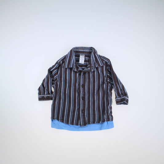 George Boys Brown | Blue | Striped Button Down Long Sleeve Size: 12 Months Brown | Blue | Striped