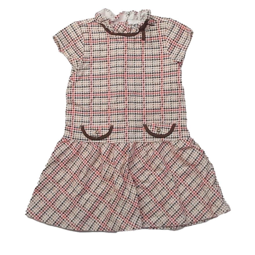 Janie and Jack Girls Brown | Coral Houndstooth Dress Size: 5T Brown | Coral Houndstooth