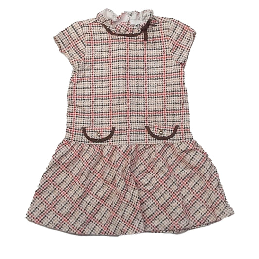Janie and Jack Girls Brown | Coral Houndstooth Dress Size: 5T Brown | Coral Houndstooth