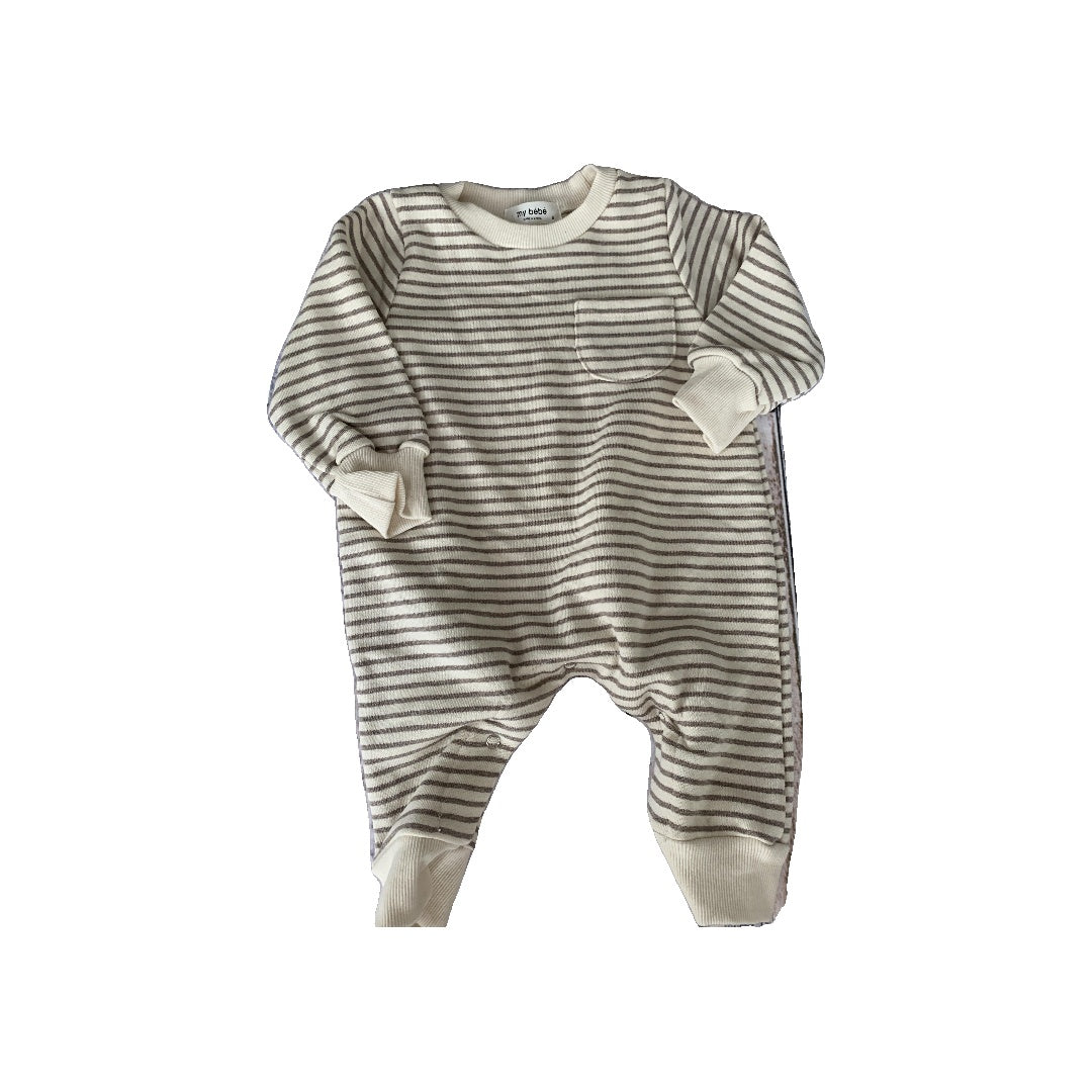 My Bebe Boys Brown | cream | Stripe Long Sleeve Outfit Size: 6 months Brown | cream | Stripe