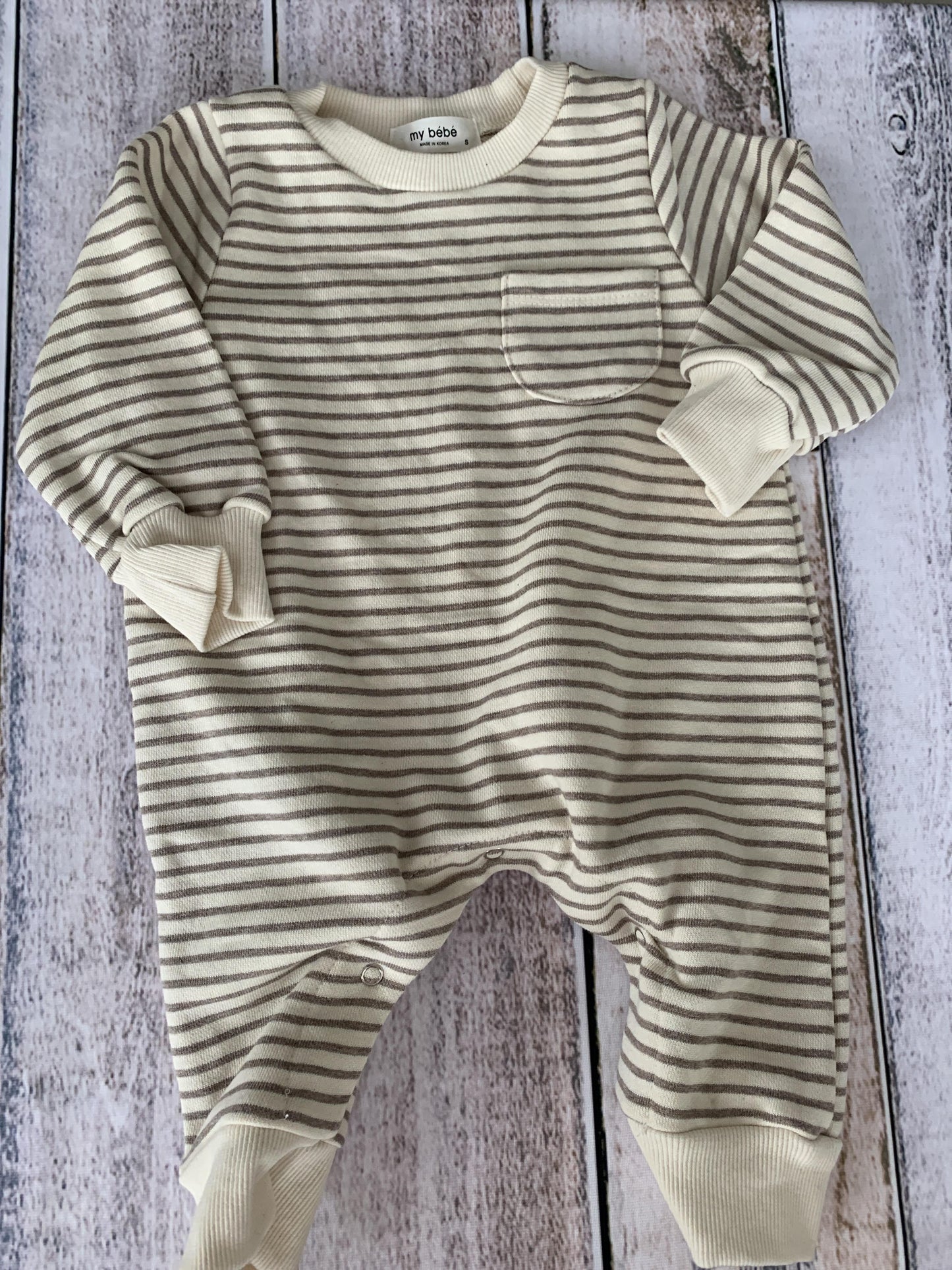 My Bebe Boys Brown | cream | Stripe Long Sleeve Outfit Size: 6 months Brown | cream | Stripe