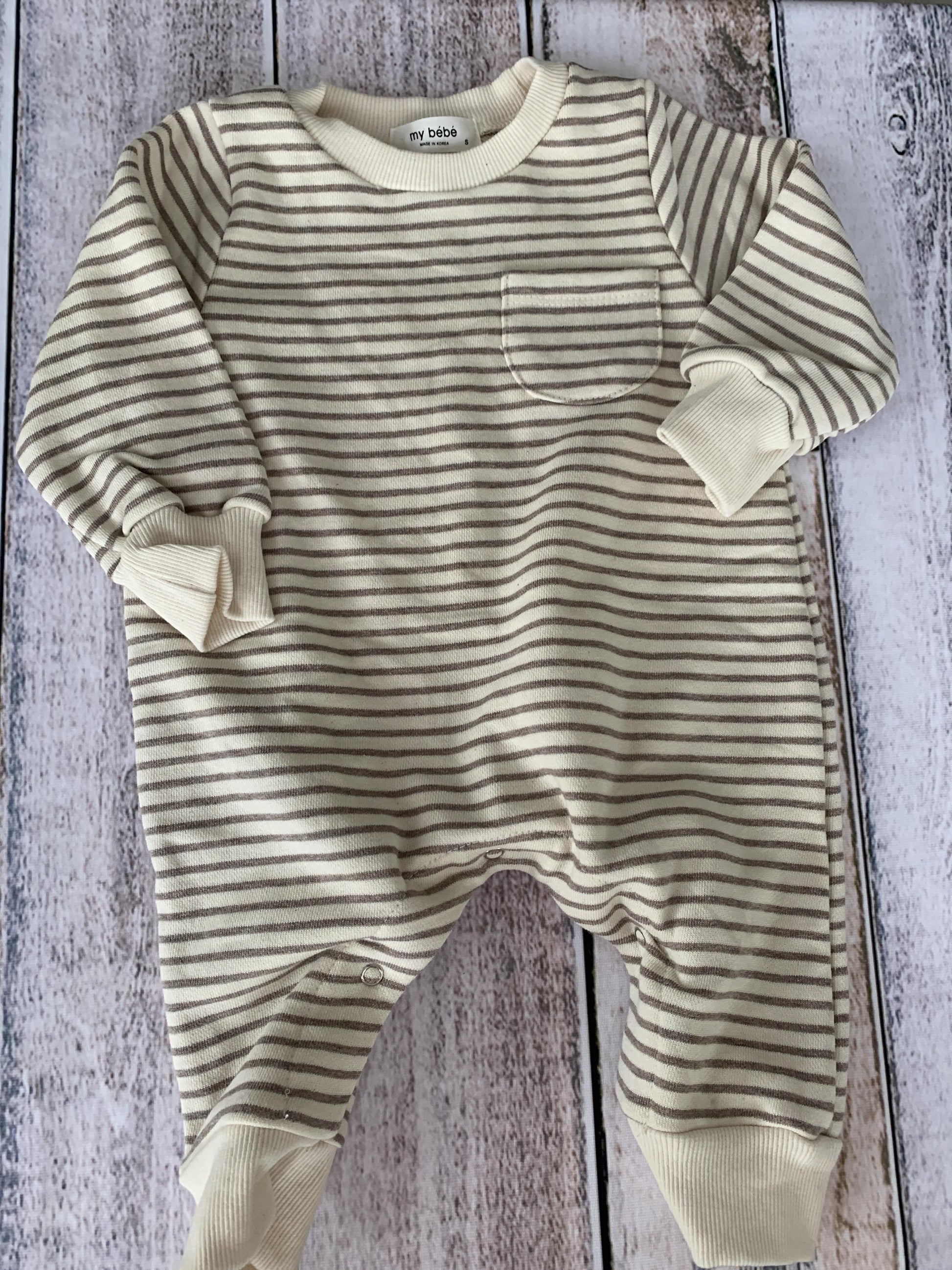 My Bebe Boys Brown | cream | Stripe Long Sleeve Outfit Size: 6 months Brown | cream | Stripe