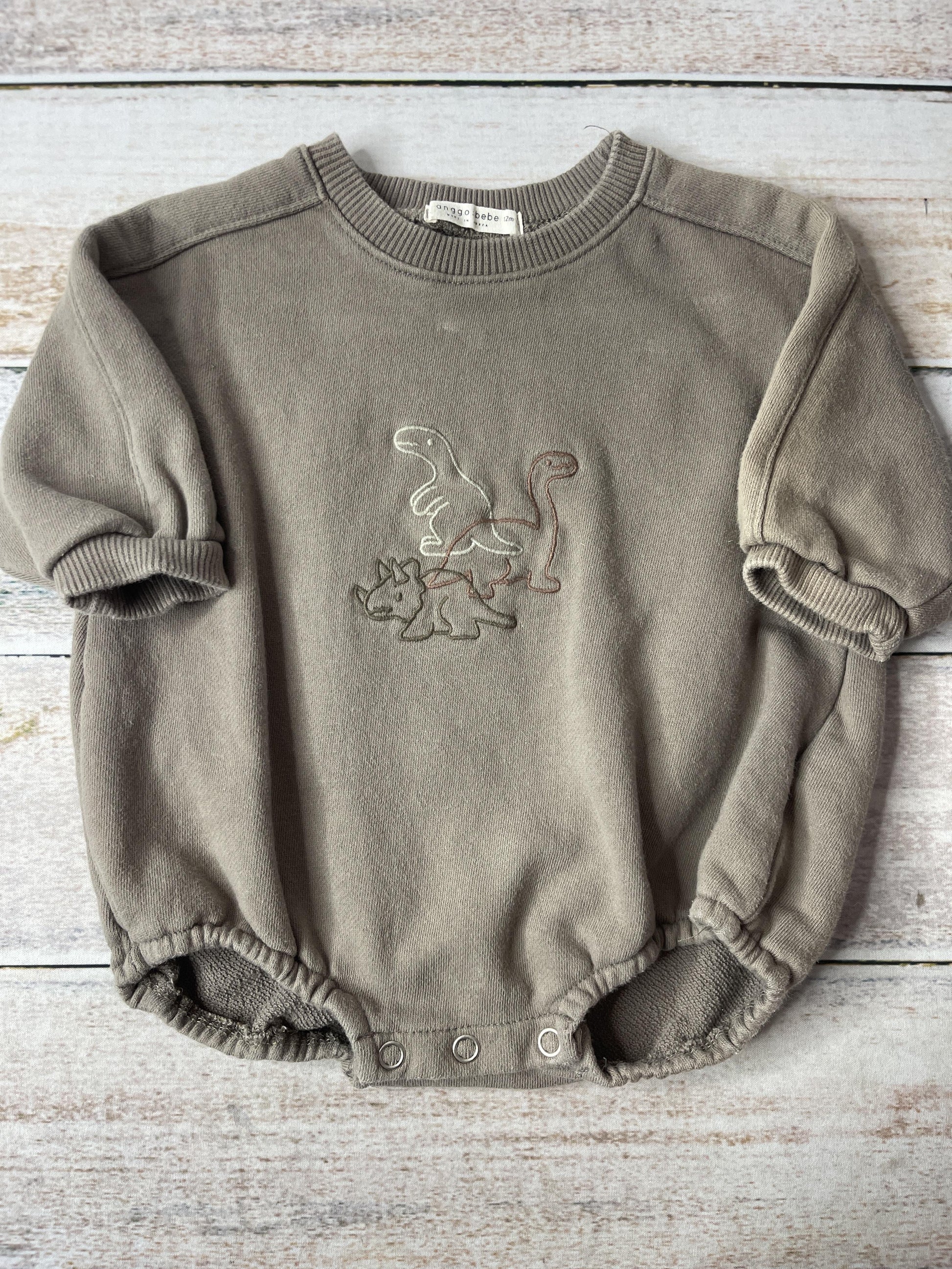 Anggo bebe Boys Brown | Dinosaur Long Sleeve Outfit Size: 12M Brown | Dinosaur