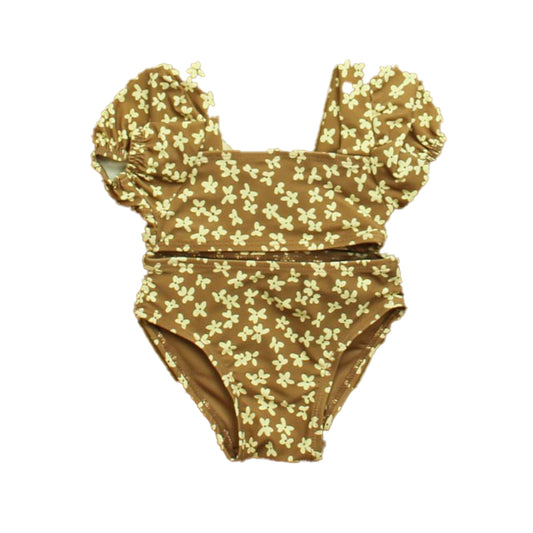Quincy Mae Girls Brown Floral 2-piece Swimsuit Size: 6-12 Months Brown Floral