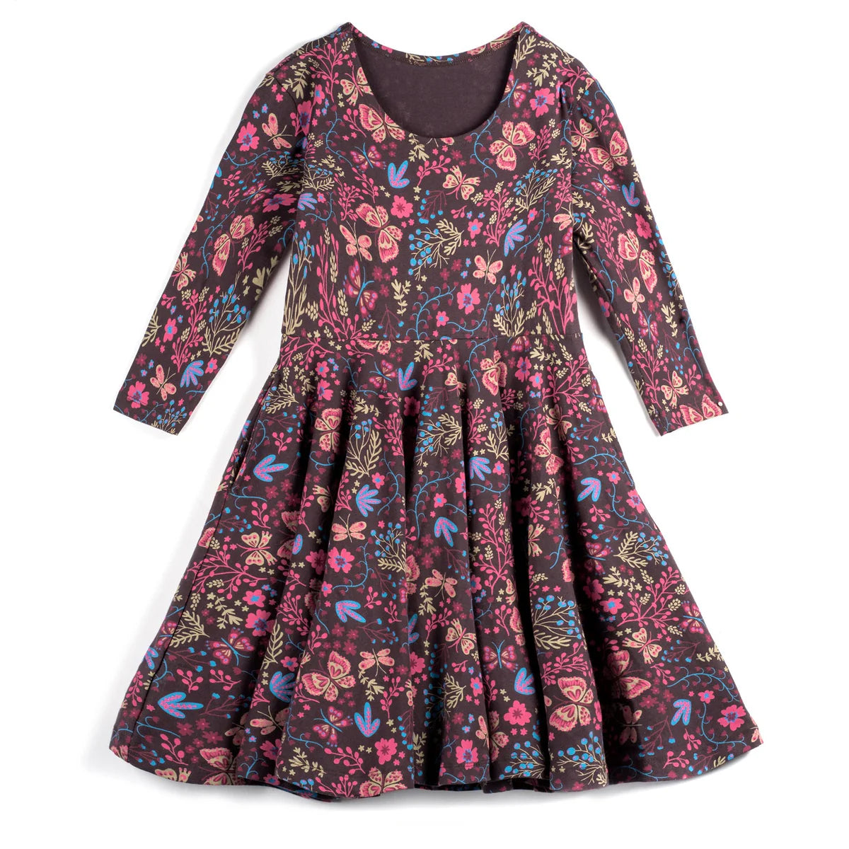 Mightly Girls Brown Floral Dress Size: 2-5T Brown Floral