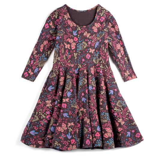 Mightly Girls Brown Floral Dress Size: 2-5T Brown Floral