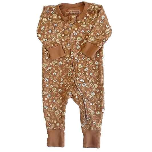 MakeMake Girls Brown Floral 1-piece Non-footed Pajamas Size: 3-6 Months Brown Floral