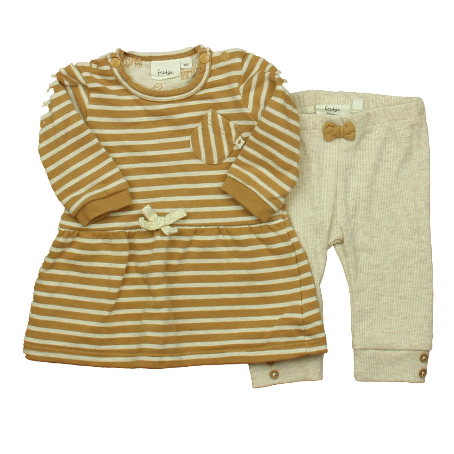 Feetje Girls Brown | Ivory Stripe Apparel Sets Size: 3-6 Months