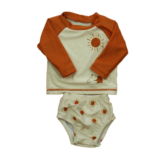 Disney Boys Brown | Ivory Winnie the Pooh 2-piece Swimsuit Size: 0-3 Months Brown | Ivory Winnie the Pooh